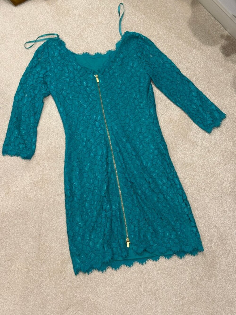 Diane von Furstenberg DVF Teal Lace Front Zip Dress Size 4